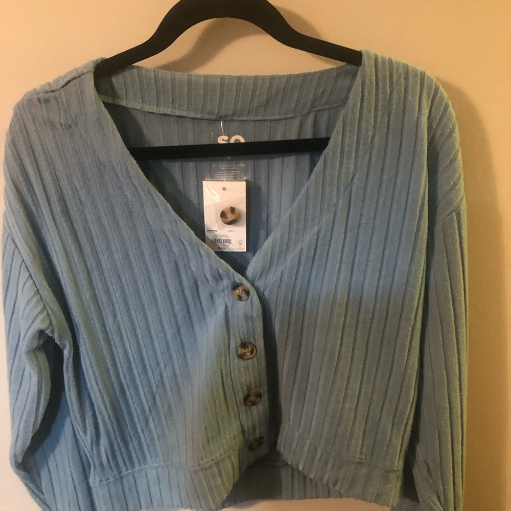 SO Blue Ribbed 3/4 Sleeve Blouse